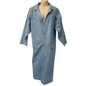 Sun Belt Denim Womens Duster Coat Size P/S Bead Trim Collar Western Festival